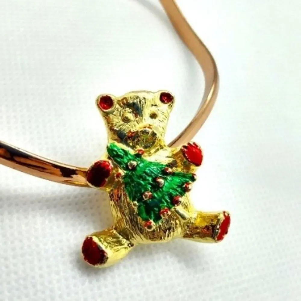 Teddy‎ bear gold Christmas brooch